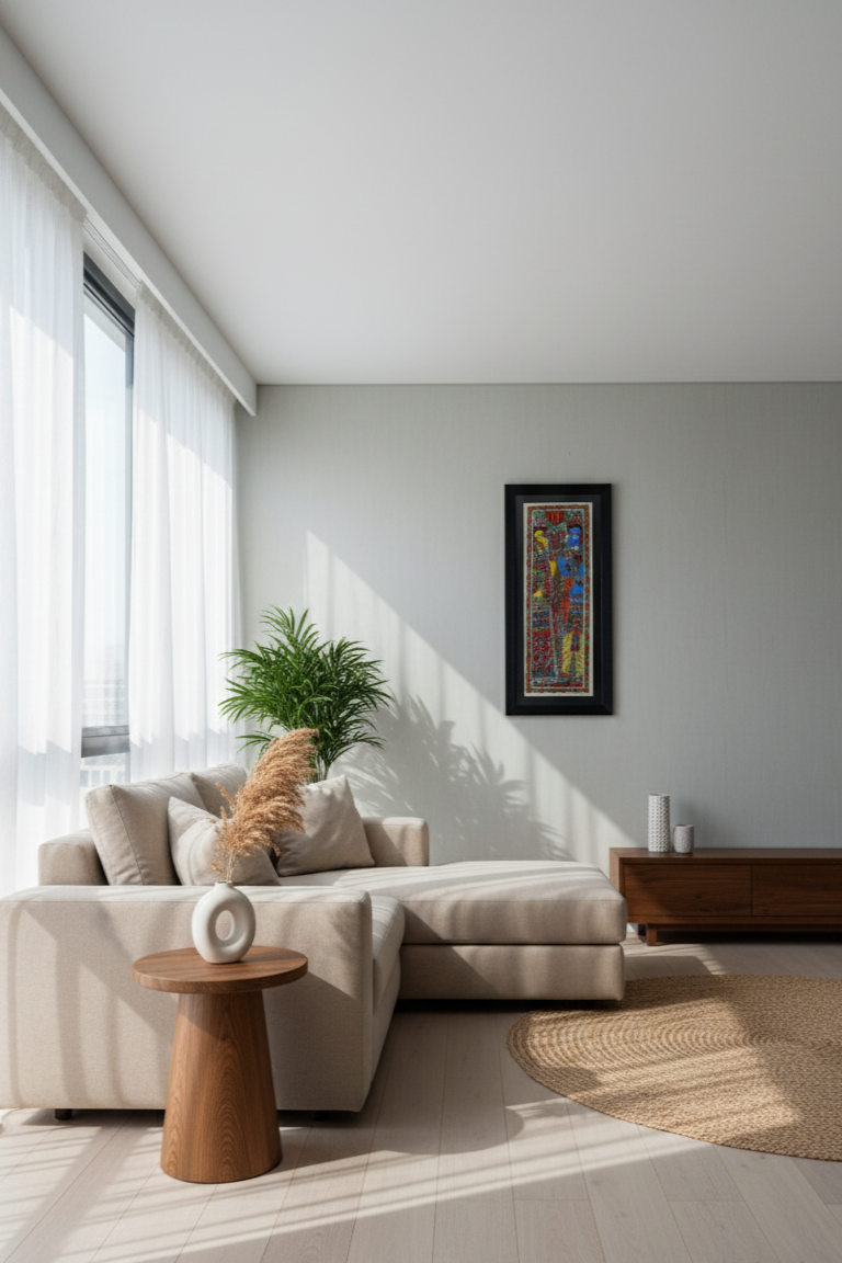 Madhubani Painting of Radha Krishna – Handcrafted Traditional Indian Folk Art (Framed Wall Décor)