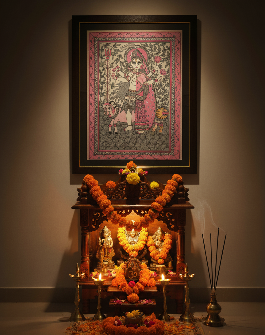 Handmade Madhubani Painting – Ardhanarishvara (Shiva-Parvati) | Traditional Indian Folk Art | Suchitra Hastkala