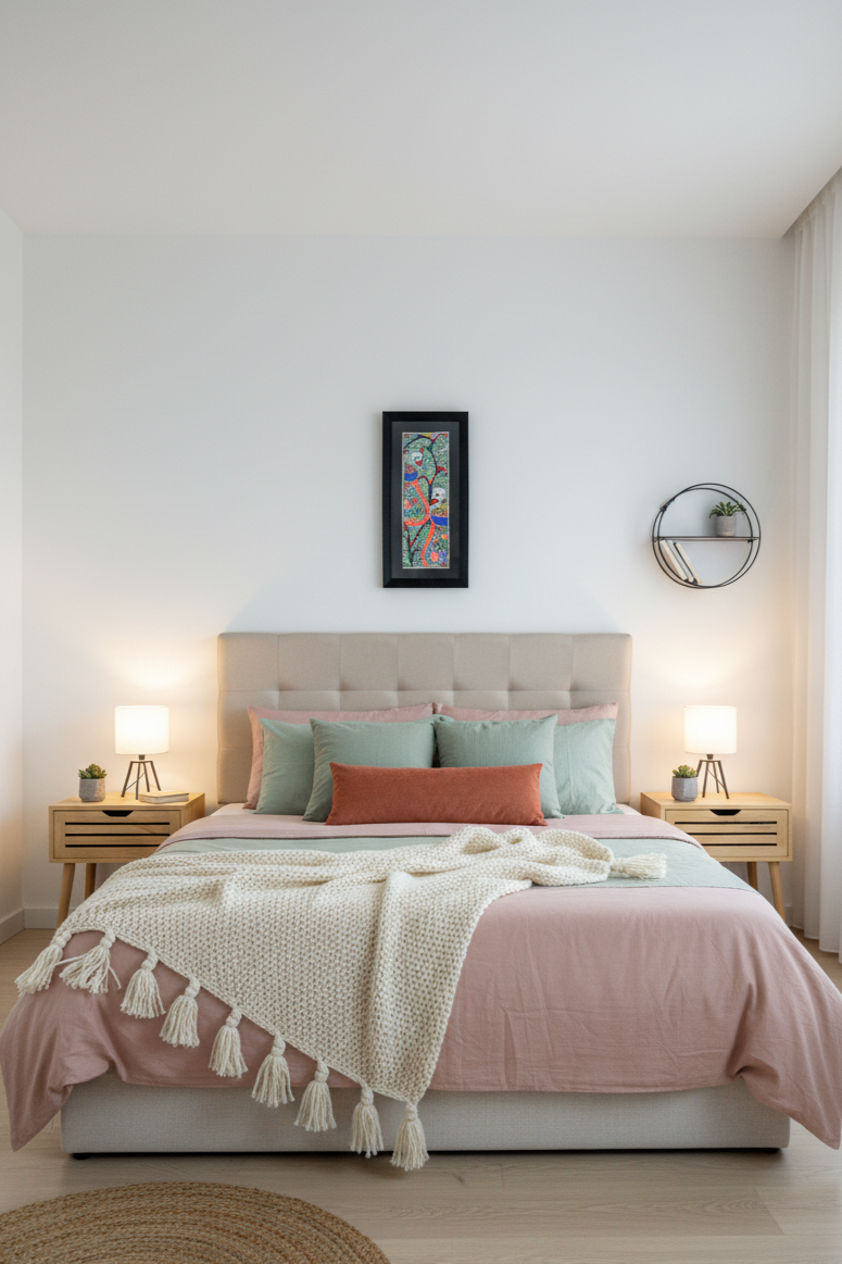 Handmade Madhubani Peacock Painting – Traditional Folk Art in Vibrant Colors | Framed Wall Décor by Suchitra Hastkala