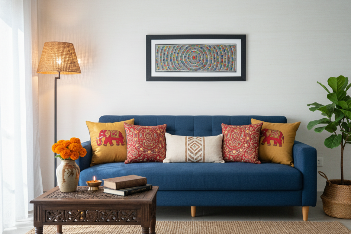 Handmade Madhubani Circular Mandala Painting – Vibrant Folk Art on Paper (Framed) | Suchitra Hastkala