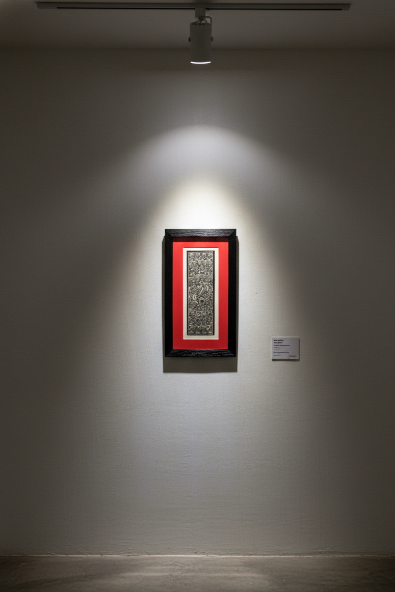 Handmade Madhubani Fish Art – Black & White Traditional Mithila Painting (Framed Wall Décor)