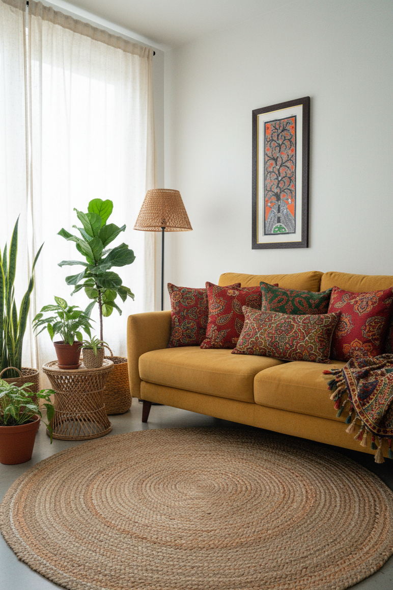 Handmade Madhubani Painting of Twin Peacocks under Tree – Traditional Indian Folk Art on Paper