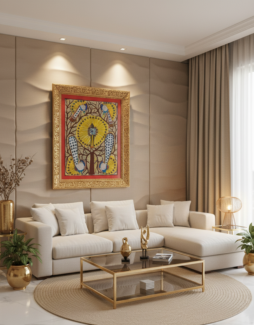 Handmade Madhubani Painting of Peacocks on Tree | Traditional Indian Folk Art