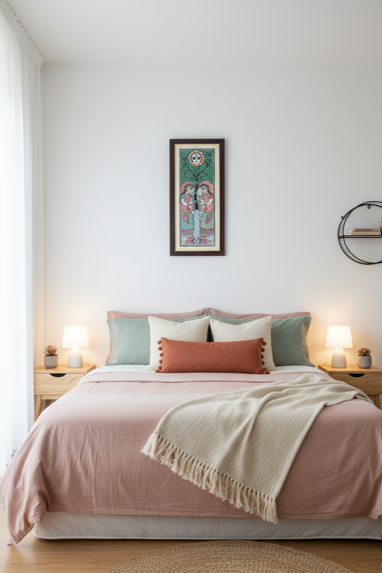 Madhubani Folk Art Painting of Divine Love Under the Sun – Handcrafted Traditional Indian Wall Art | Suchitra Hastkala