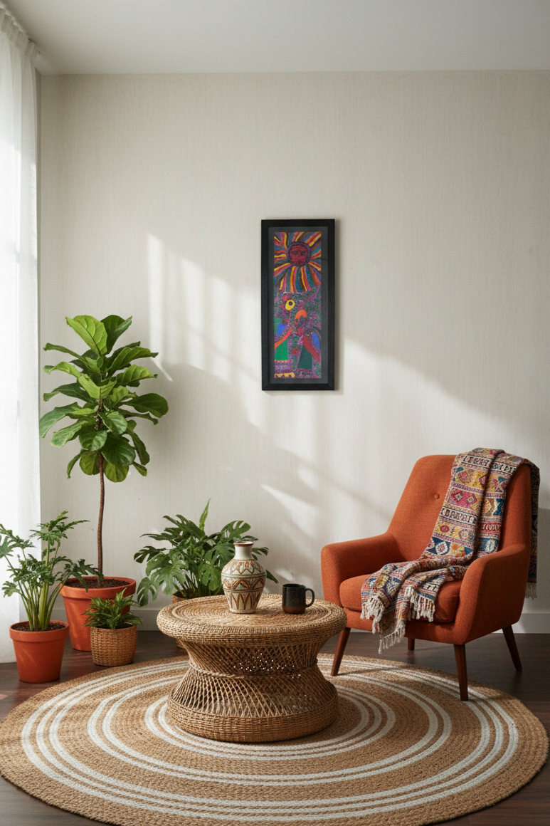 Madhubani Sun and Birds Painting – Handcrafted Folk Art by Suchitra Hastkala | Vibrant Wall Décor