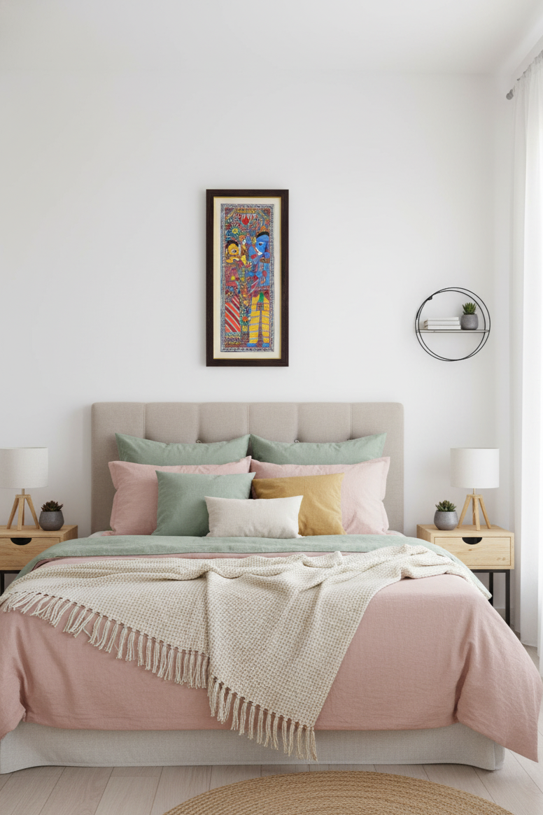 Handmade Madhubani Painting of Radha Krishna | Traditional Mithila Art on Handmade Paper | Suchitra Hastkala