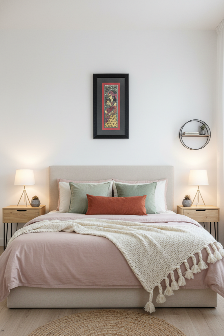 Framed Madhubani Art Painting – Radha Krishna Traditional Indian Folk Art | Handcrafted by Suchitra Hastkala