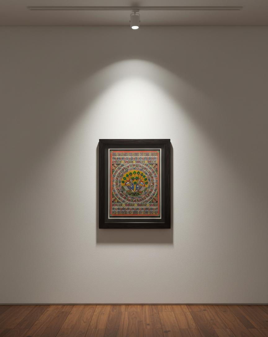 Handmade Madhubani Painting of Peacock – Traditional Indian Folk Art