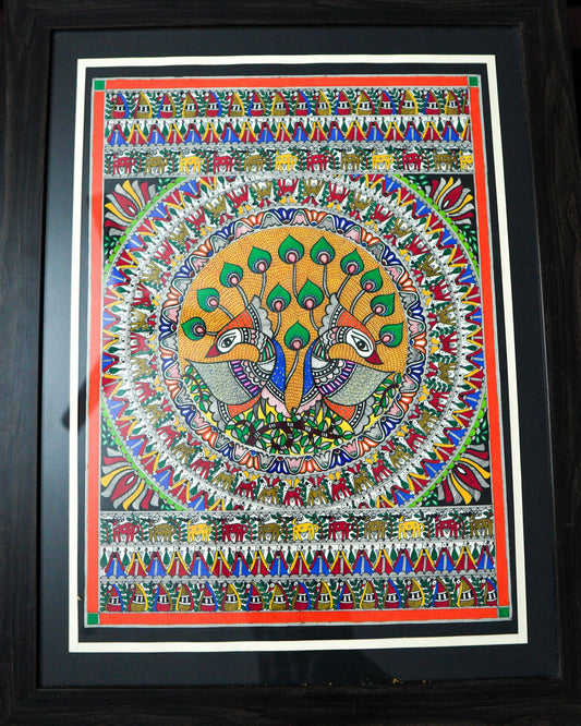 Handmade Madhubani Painting of Peacock – Traditional Indian Folk Art