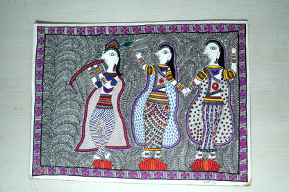 Handmade Madhubani Painting – Lord Krishna with Gopis | Traditional Indian Folk Art | Suchitra Hastkala