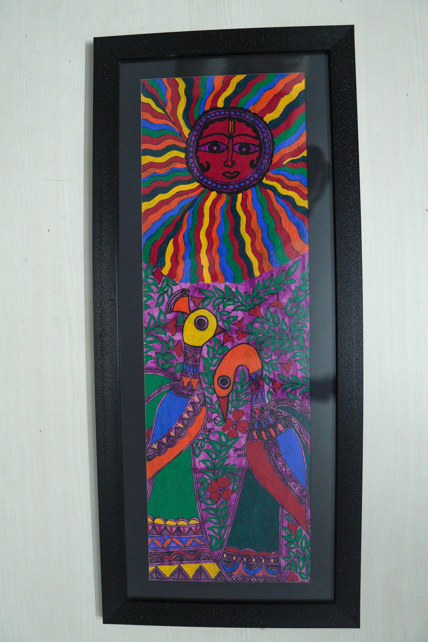 Madhubani Sun and Birds Painting – Handcrafted Folk Art by Suchitra Hastkala | Vibrant Wall Décor