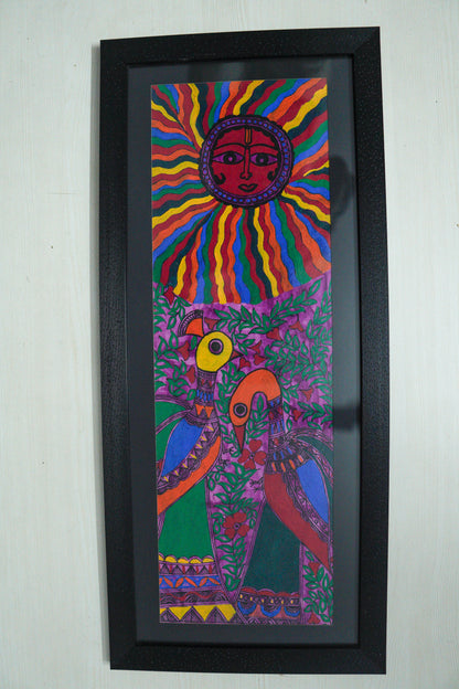 Madhubani Sun and Birds Painting – Handcrafted Folk Art by Suchitra Hastkala | Vibrant Wall Décor