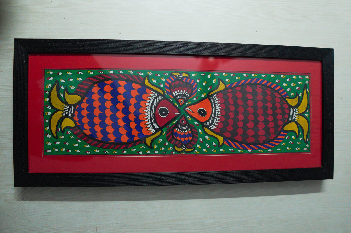 Handpainted Madhubani Fish Art – Traditional Mithila Painting on Paper | Framed Wall Décor by Suchitra Hastkala