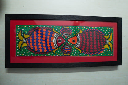 Handpainted Madhubani Fish Art – Traditional Mithila Painting on Paper | Framed Wall Décor by Suchitra Hastkala