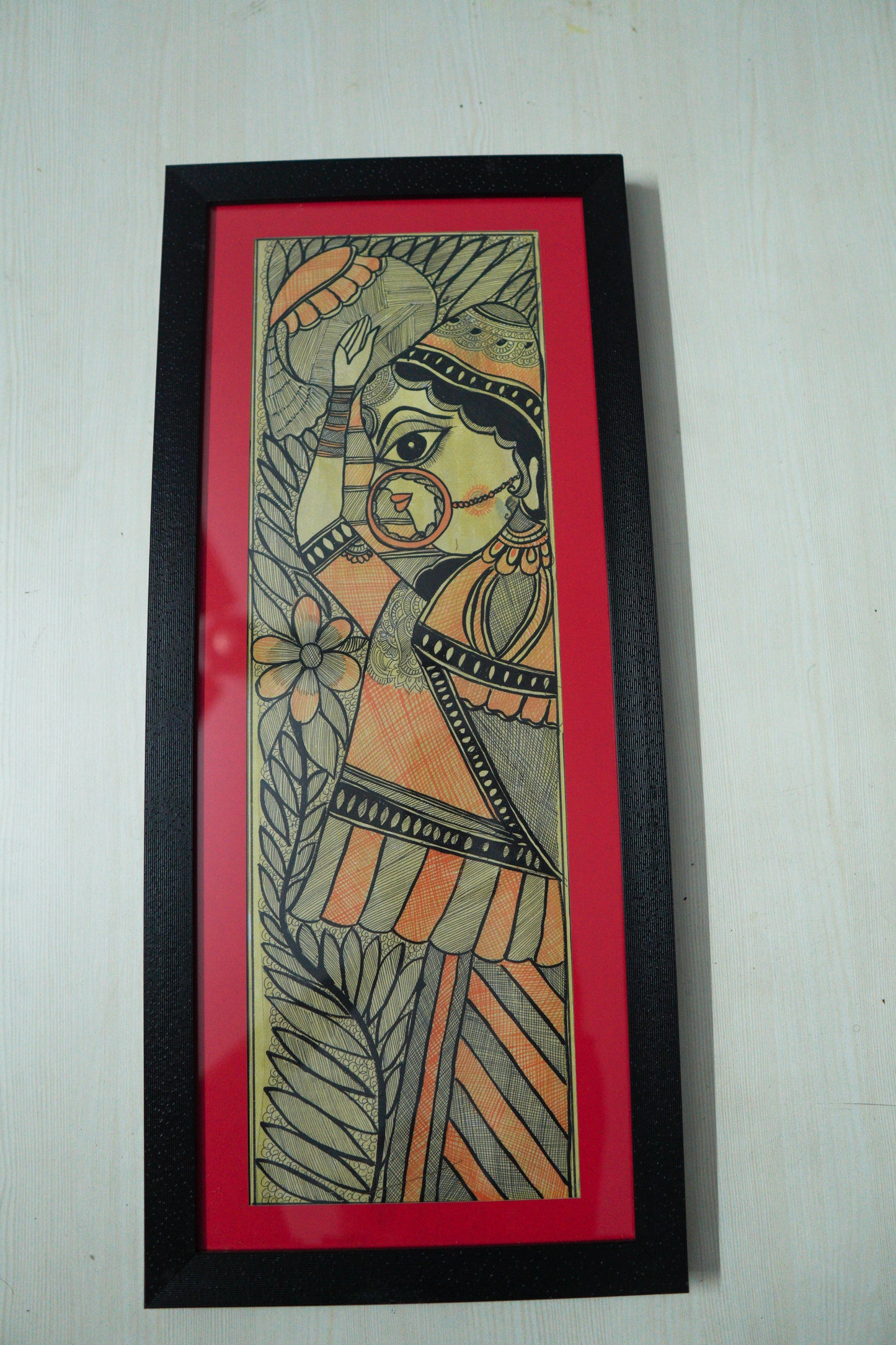 Handcrafted Madhubani Painting of Indian Woman with Pot – Traditional Folk Art Wall Frame | Suchitra Hastkala