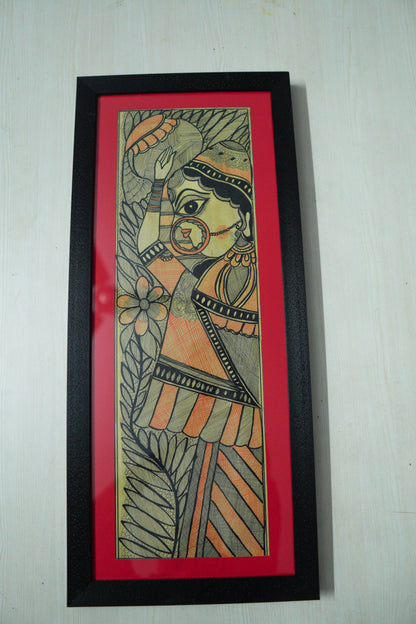 Handcrafted Madhubani Painting of Indian Woman with Pot – Traditional Folk Art Wall Frame | Suchitra Hastkala