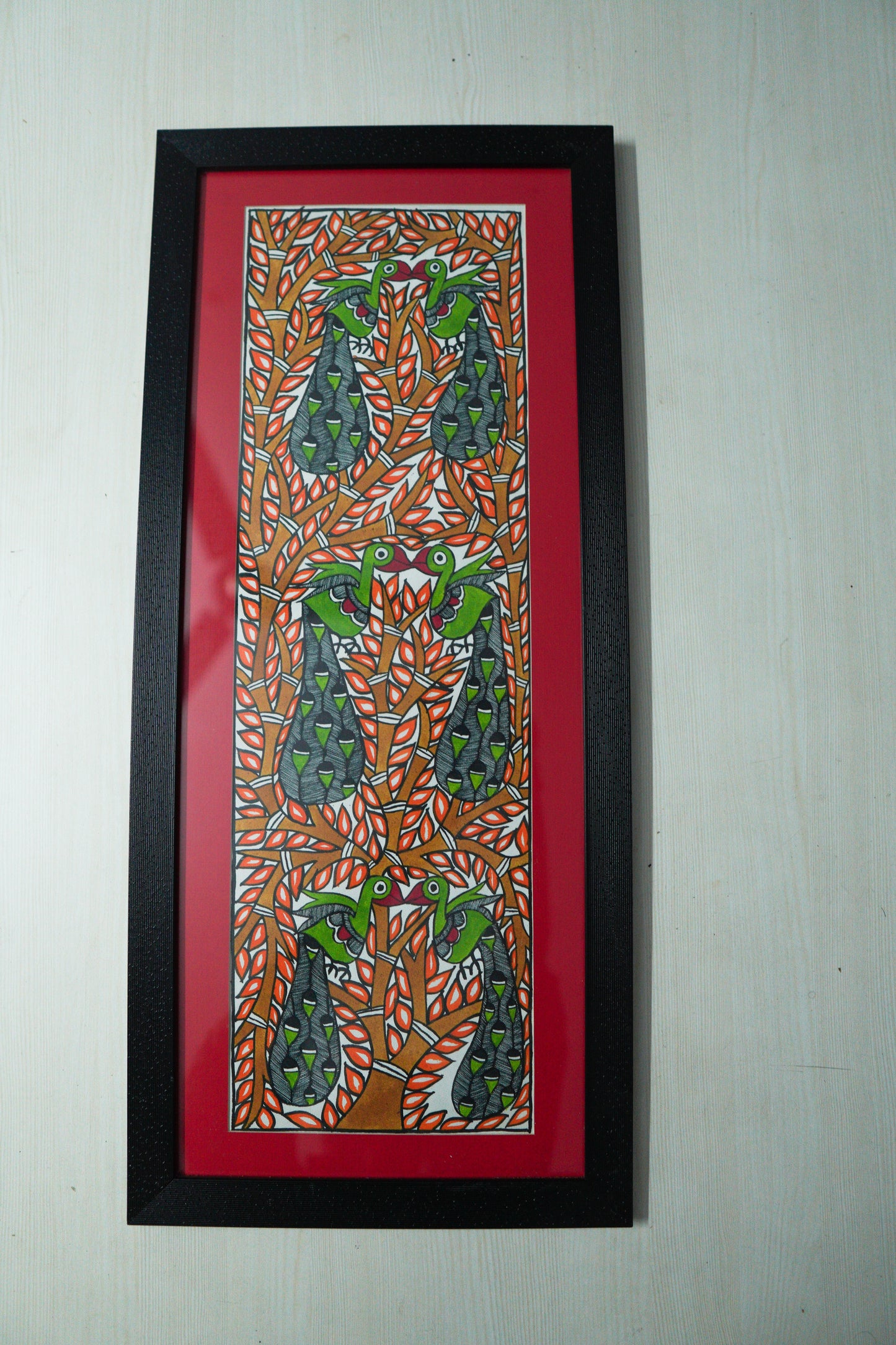 Madhubani Folk Art Painting of Birds on Tree – Handpainted Traditional Wall Decor | Suchitra Hastkala