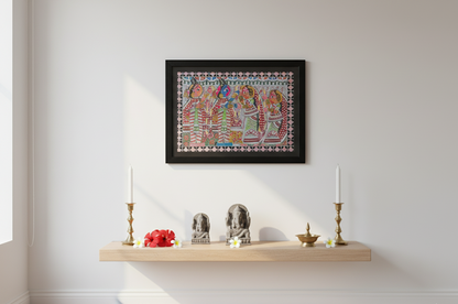 Handmade Madhubani Painting – Krishna with Gopis | Traditional Indian Folk Art Wall Décor