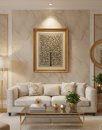 Handmade Madhubani Tree of Life Painting | Black & Gold Folk Art Wall Décor | Suchitra Hastkala