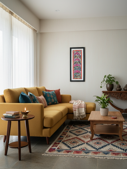 Handmade Madhubani Painting of Birds and Lotus | Traditional Indian Folk Art | Framed Wall Décor