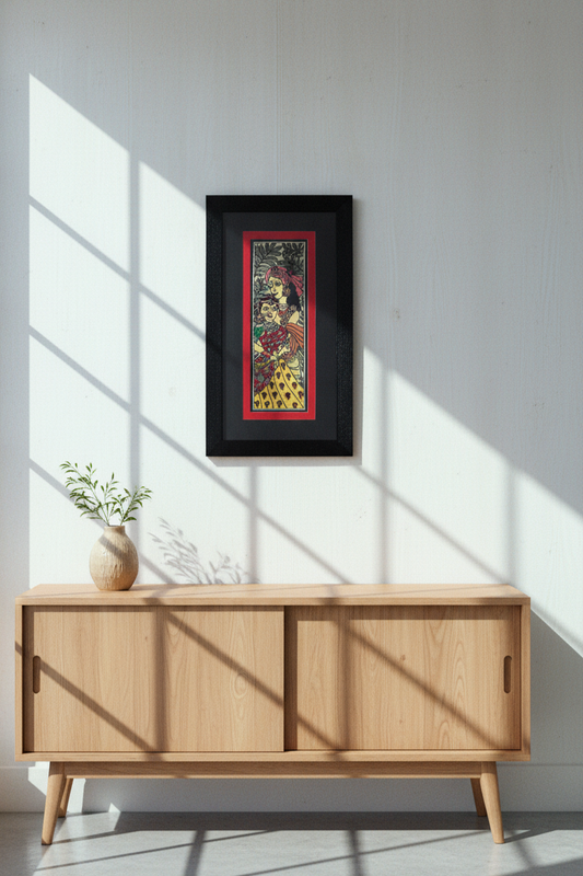 Framed Madhubani Art Painting – Radha Krishna Traditional Indian Folk Art | Handcrafted by Suchitra Hastkala