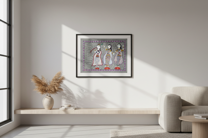 Handmade Madhubani Painting – Lord Krishna with Gopis | Traditional Indian Folk Art | Suchitra Hastkala