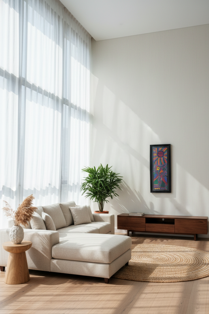 Madhubani Sun and Birds Painting – Handcrafted Folk Art by Suchitra Hastkala | Vibrant Wall Décor