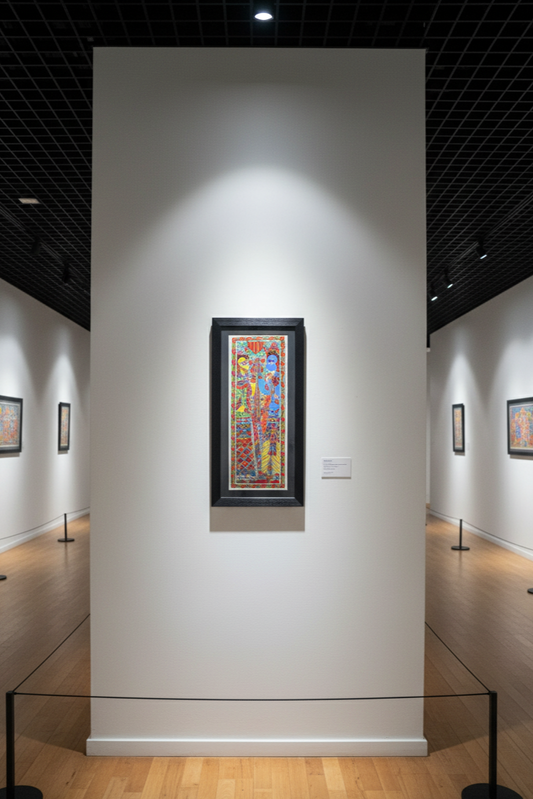 Madhubani Painting of Radha Krishna – Handcrafted Traditional Indian Folk Art (Framed Wall Décor)