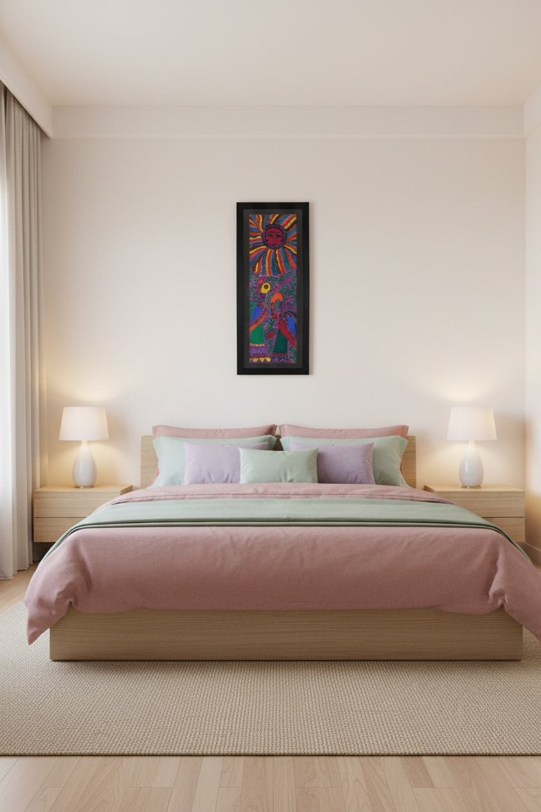 Madhubani Sun and Birds Painting – Handcrafted Folk Art by Suchitra Hastkala | Vibrant Wall Décor