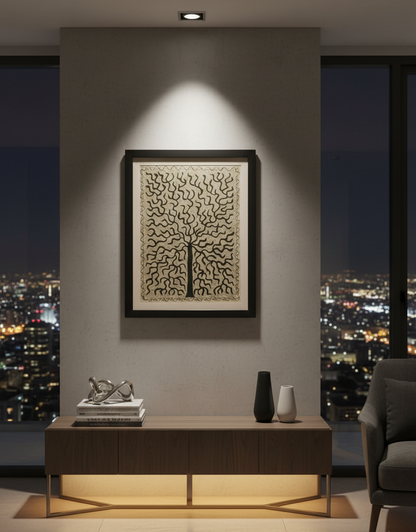 Handmade Madhubani Tree of Life Painting | Black & Gold Folk Art Wall Décor | Suchitra Hastkala