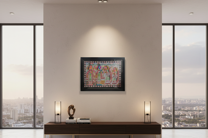 Handmade Madhubani Painting – Krishna with Gopis | Traditional Indian Folk Art Wall Décor