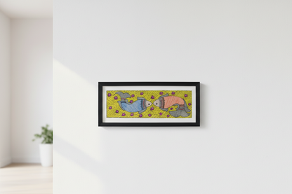 Handmade Madhubani Fish Painting – Symbol of Harmony & Prosperity | Framed Wall Art by Suchitra Hastkala