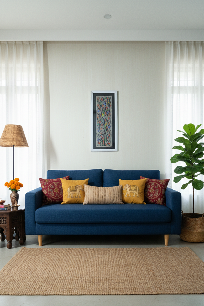 Handmade Madhubani Painting of Colorful Birds on Tree – Traditional Indian Folk Art (Framed)