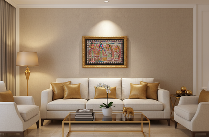 Handmade Madhubani Painting – Krishna with Gopis | Traditional Indian Folk Art Wall Décor