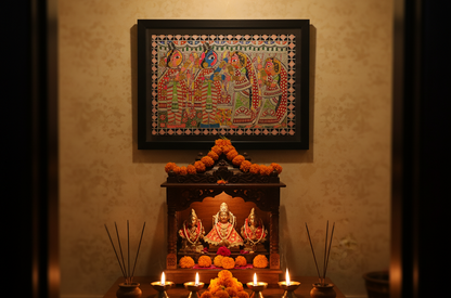 Handmade Madhubani Painting – Krishna with Gopis | Traditional Indian Folk Art Wall Décor