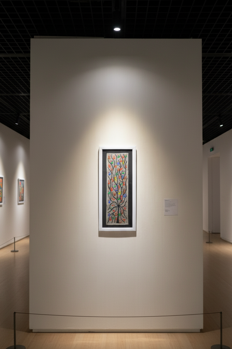 Handmade Madhubani Painting of Colorful Birds on Tree – Traditional Indian Folk Art (Framed)