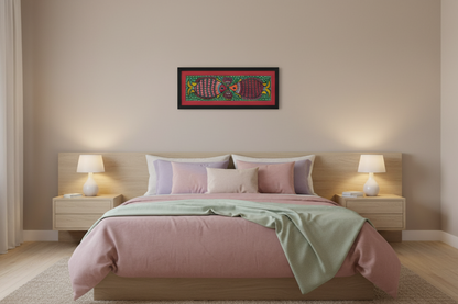 Handpainted Madhubani Fish Art – Traditional Mithila Painting on Paper | Framed Wall Décor by Suchitra Hastkala