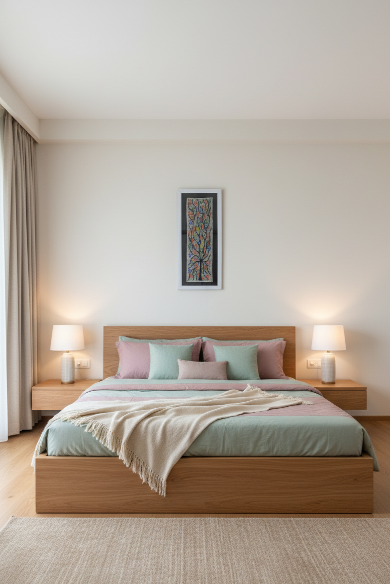 Handmade Madhubani Painting of Colorful Birds on Tree – Traditional Indian Folk Art (Framed)