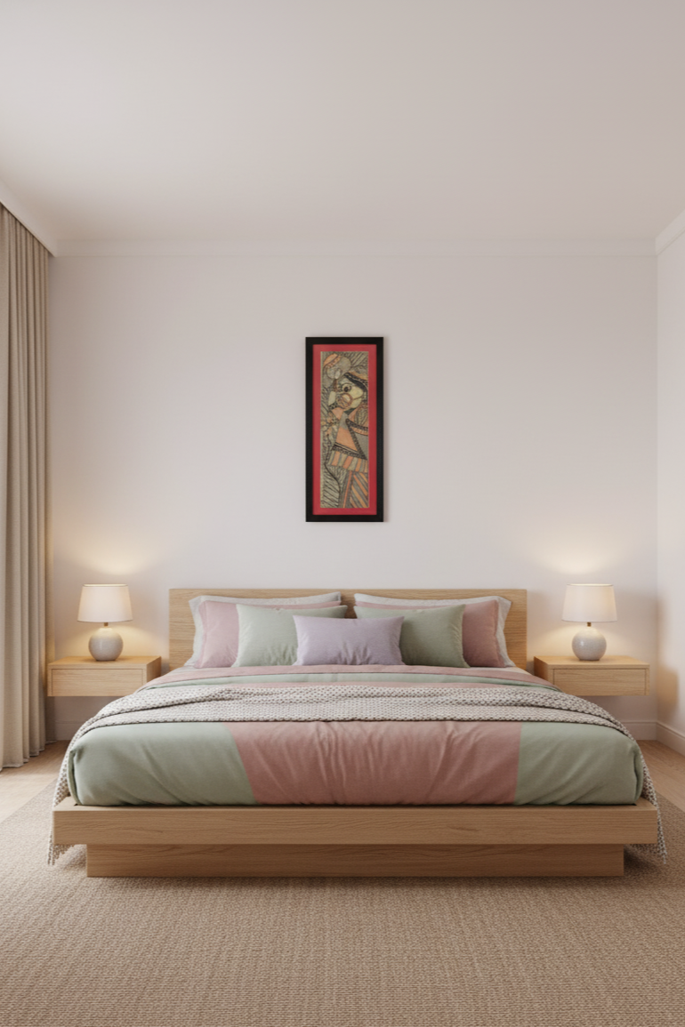 Handcrafted Madhubani Painting of Indian Woman with Pot – Traditional Folk Art Wall Frame | Suchitra Hastkala