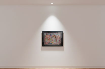 Handmade Madhubani Painting – Krishna with Gopis | Traditional Indian Folk Art Wall Décor