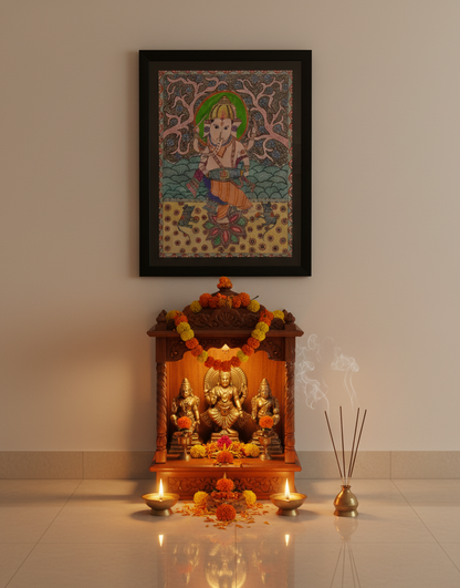 Handmade Madhubani Painting of Lord Ganesha | Traditional Indian Folk Art Wall Décor | Suchitra Hastkala