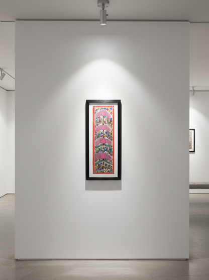 Handmade Madhubani Painting of Birds and Lotus | Traditional Indian Folk Art | Framed Wall Décor