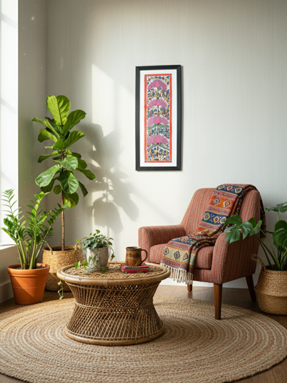 Handmade Madhubani Painting of Birds and Lotus | Traditional Indian Folk Art | Framed Wall Décor