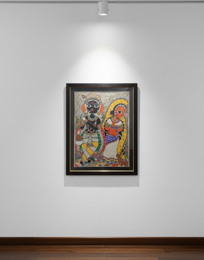 Handmade Madhubani Painting – Krishna with Radha (Traditional Indian Folk Art, Framed Wall Décor)