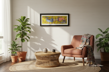 Handmade Madhubani Fish Painting – Symbol of Harmony & Prosperity | Framed Wall Art by Suchitra Hastkala