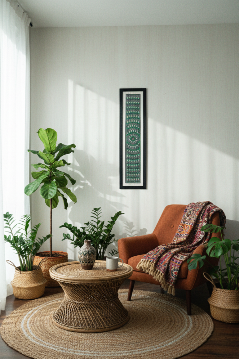 Hand-Painted Madhubani Owl Harmony Wall Art (Framed)