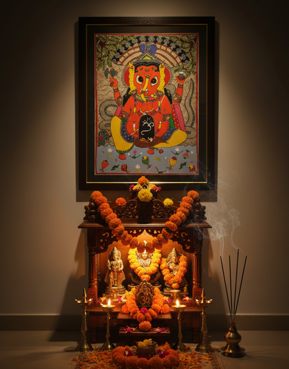 Handmade Madhubani Painting of Lord Ganesha | Traditional Indian Folk Art | Suchitra Hastkala