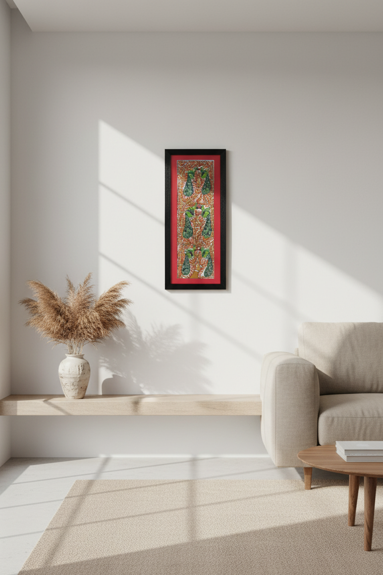 Madhubani Folk Art Painting of Birds on Tree – Handpainted Traditional Wall Decor | Suchitra Hastkala