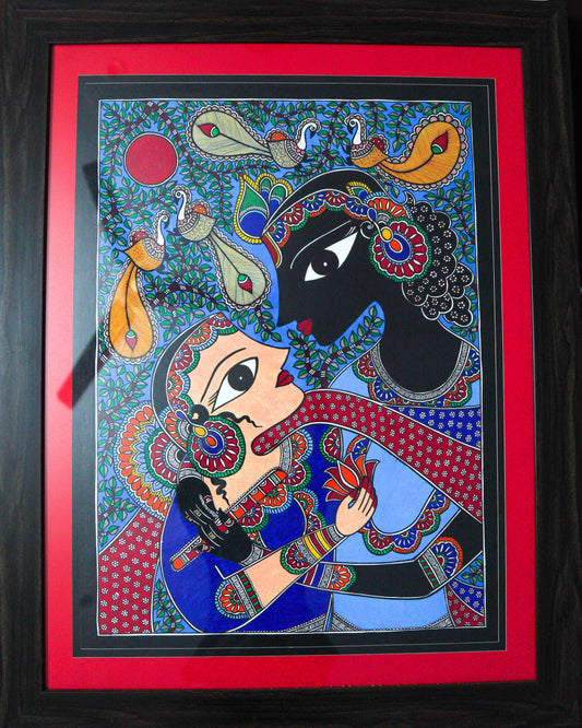 Madhubani Painting of Radha Krishna – Handmade Folk Art on Paper | Suchitra Hastkala
