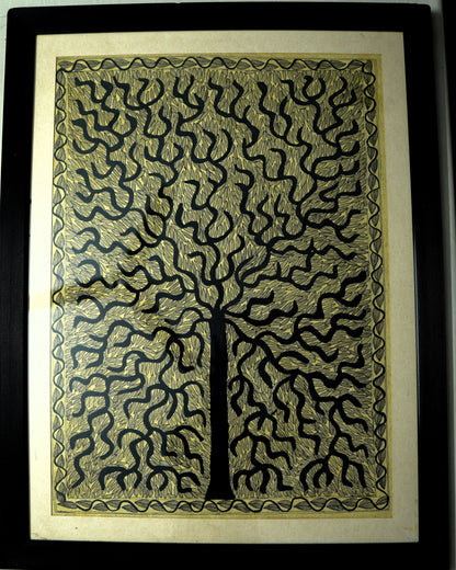 Handmade Madhubani Tree of Life Painting | Black & Gold Folk Art Wall Décor | Suchitra Hastkala